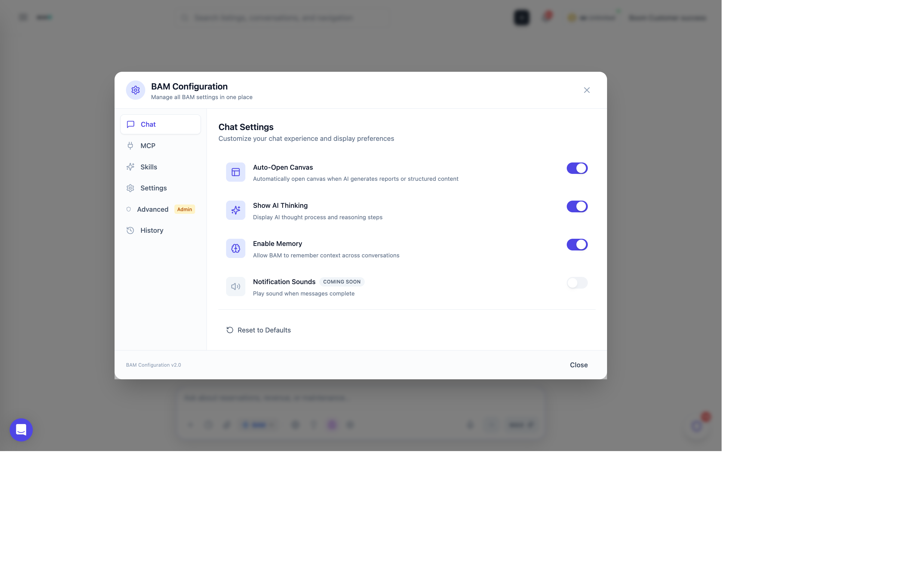 BAM Configuration Modal