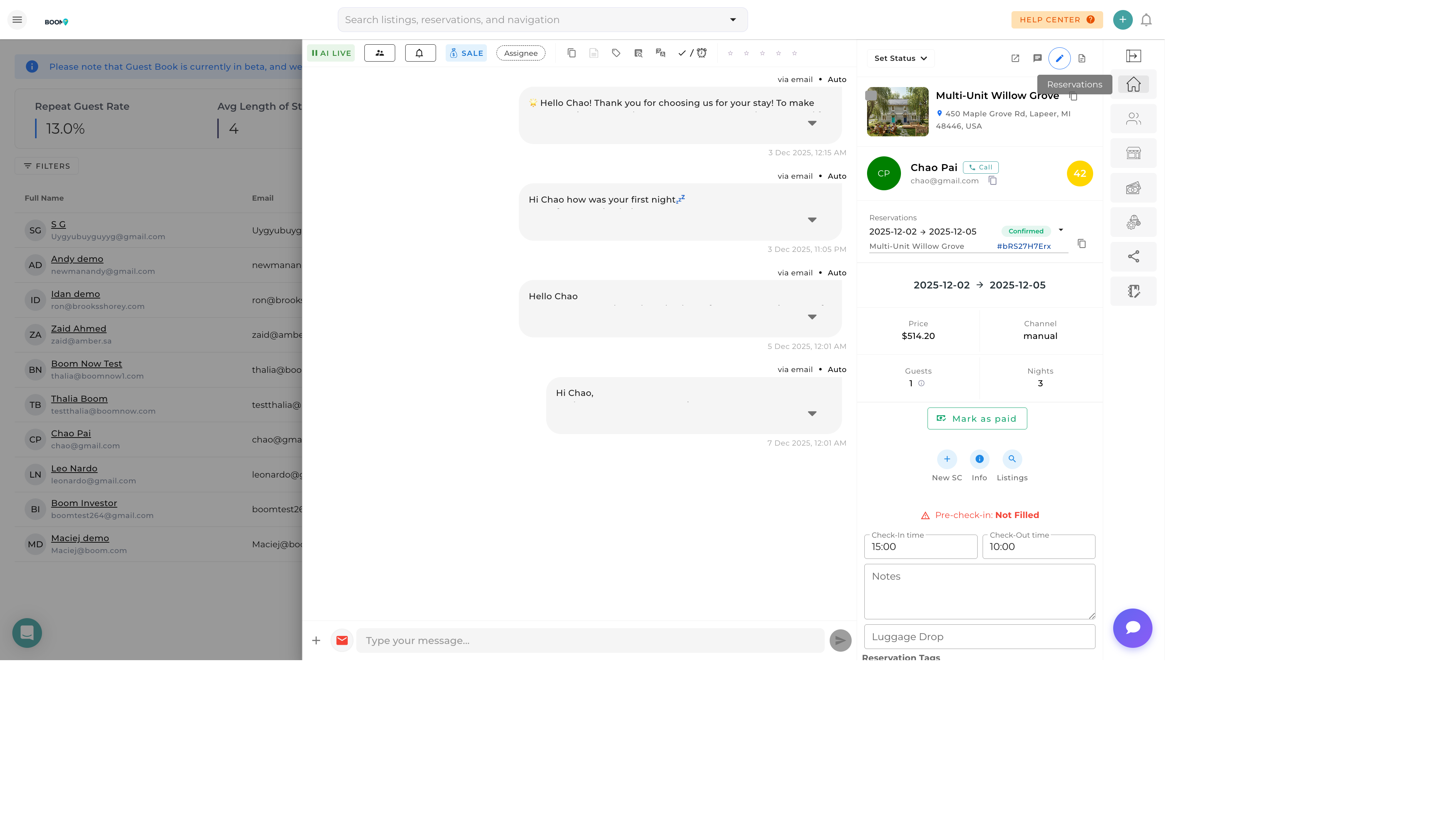Guest CRM in Boom PMS