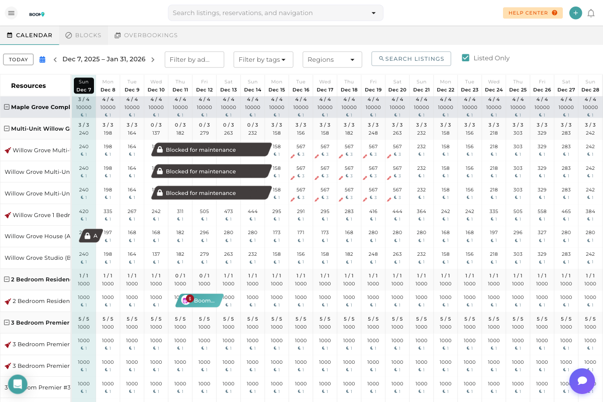 Boom PMS Calendar with Pricing Display