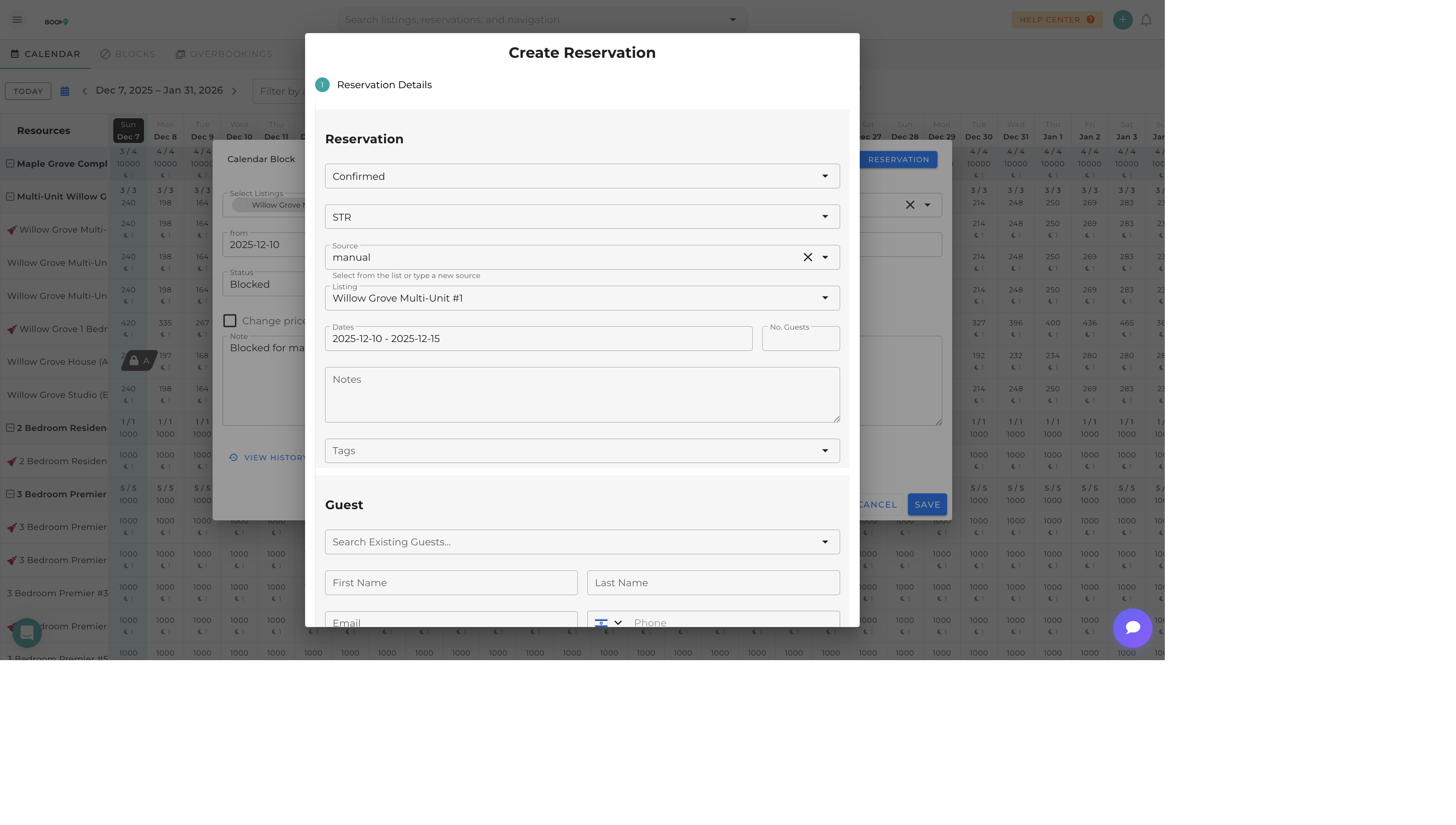 Create Reservation in Boom PMS