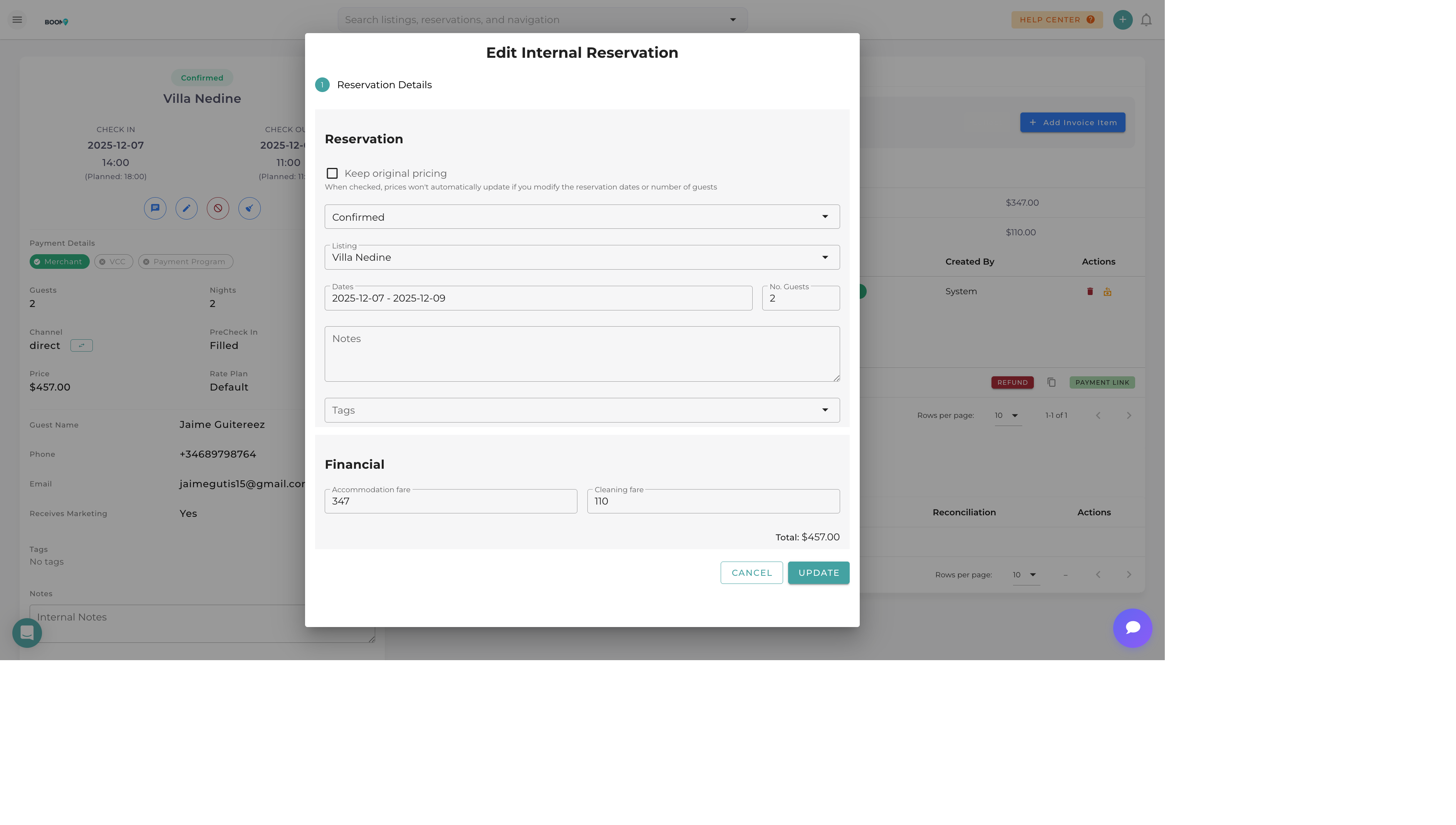 Edit Reservation in Boom PMS