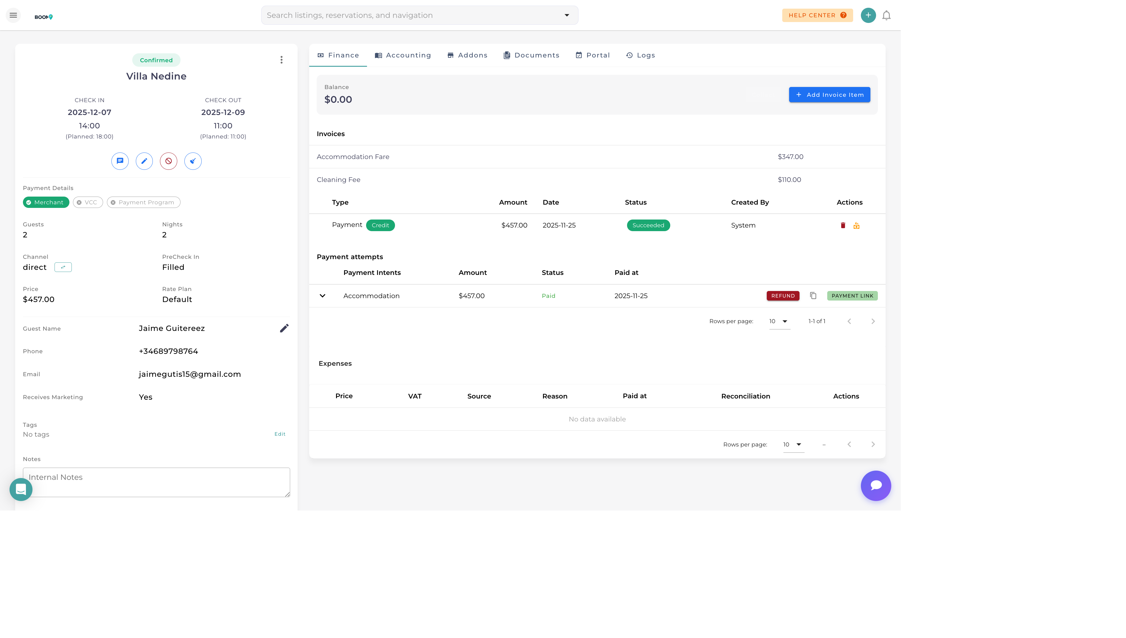 Reservation Invoices in Boom PMS